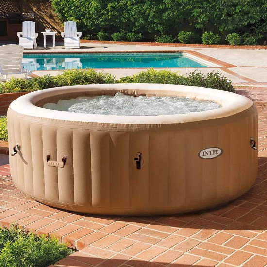 Intex Greywood Deluxe 4 Person Portable Inflatable Hot Tub Spa w LED Light,  Gray