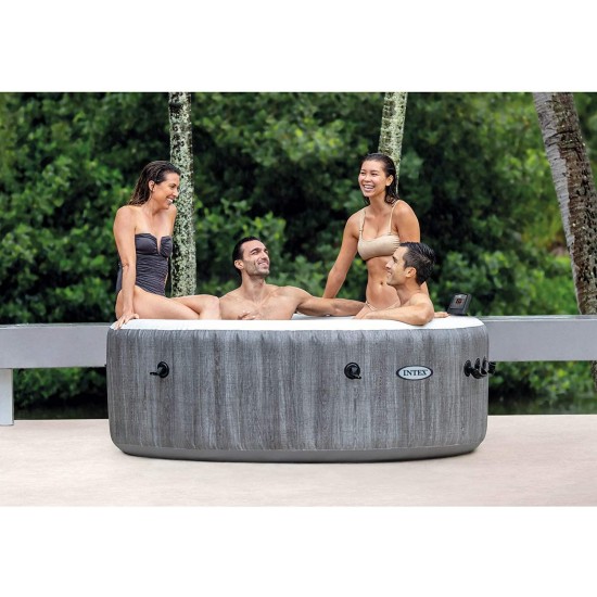 Intex 28439E Greywood Deluxe 4 Person Inflatable Spa Hot Tub with Multi-Color LED Light and Bubble Jets, Grey