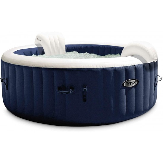 Intex 28429E PureSpa Plus 4 Person Portable Inflatable Hot Tub Spa with 140 Bubble Jets and Built in Heater Pump, Navy