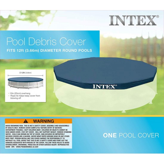 Intex 28031E N/AA 12 ft. Metal Frame Above Ground Pool Cover, 1 Pack, Blue