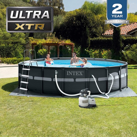 Intex 18Ft x 52In Ultra XTR Steel Frame Round Above Ground Outdoor Swimming Pool Set with Pump and Ladder